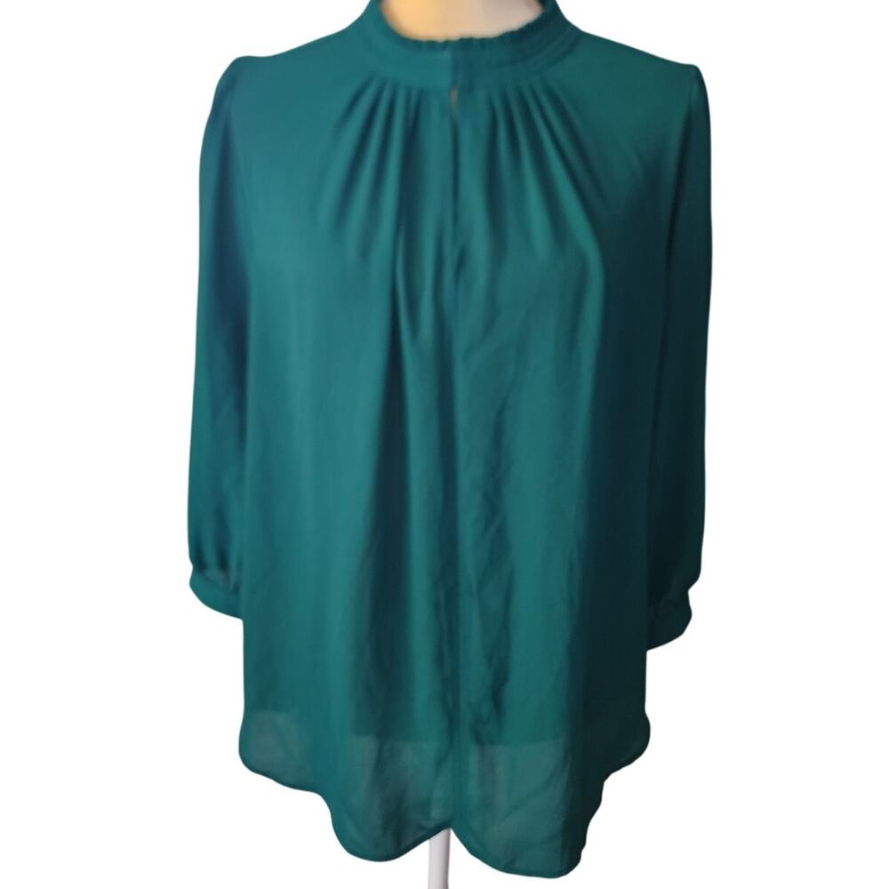 Worthington Emerald Green High Neck Button Sleeve Plus Size 0X